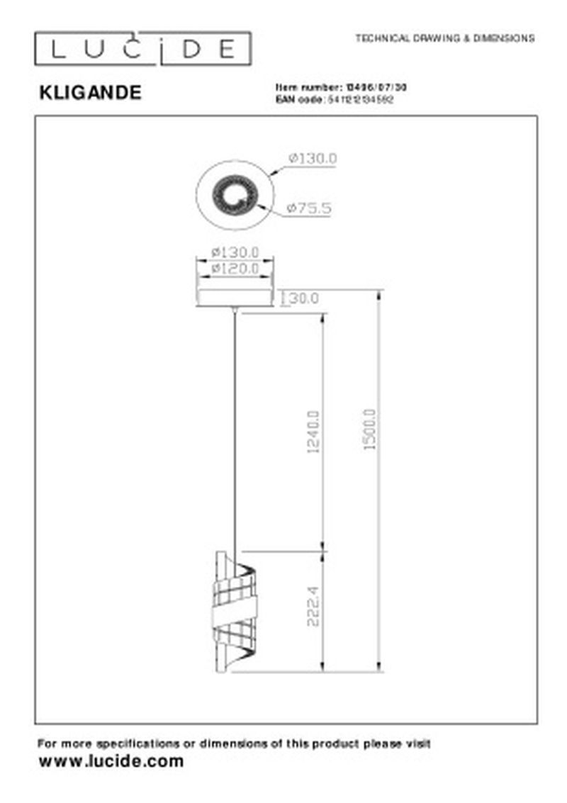 Lucide KLIGANDE - Závesné svietidlo - Ø 13 cm - LED - 1x9W 2700K - Čierna